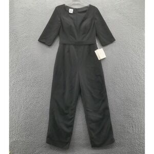 NWT LanTing Bride Womens Pants Jumpsuit 6* Black Satin‎ Half Sleeve Elegant